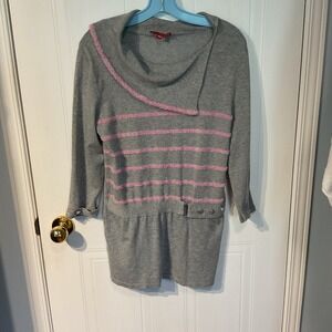 San Francisco Tunic Sweater Womens M Grey Excellent Pink Striped Cowl Neck Tunic